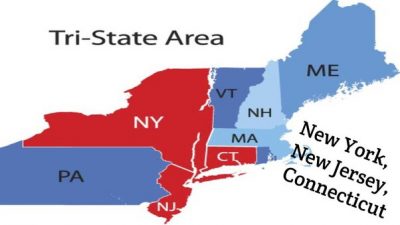 Map highlighting New York, New Jersey, and Connecticut; the Tri-State Area.