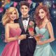 Three prom-goers—two girls and a boy—celebrate with cocktails.