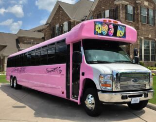 Pink Sweet 16 party bus in New Jersey. Bergen Limo.