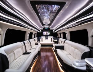 Luxurious white and black limo interior perfect for a Bergen wedding. Say "I Do" in style!