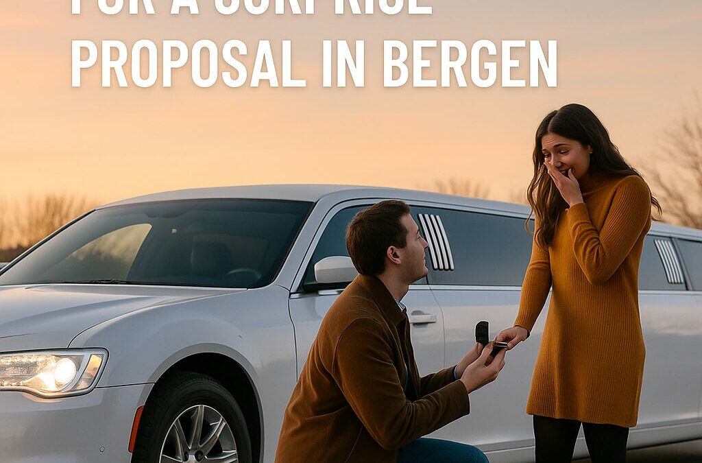 Man proposing to surprised woman by limo in Bergen, NJ.