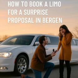 Man proposing to surprised woman by limo in Bergen, NJ.