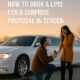 Man proposing to surprised woman by limo in Bergen, NJ.